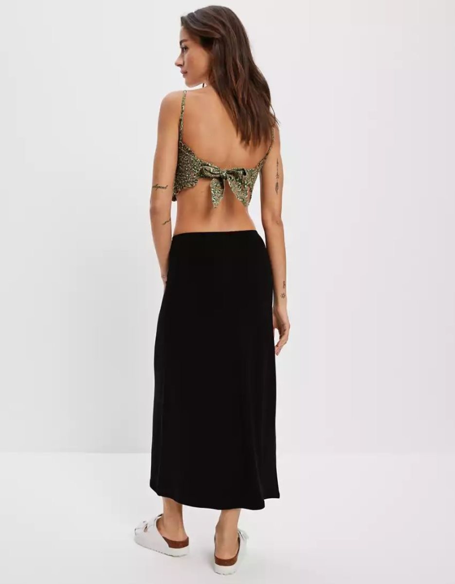 Jupes American Eagle AE Ruched Midi Noir Femme | JAN-05075829